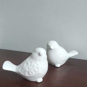 Pier 1 Chickadee Bird Salt And Pepper Shakers White Porcelain White